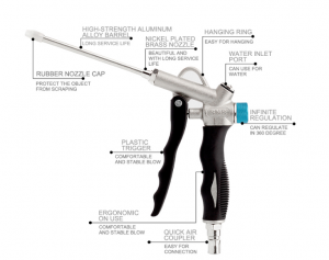 Pistola de bufat d'aire SNS DG-N20 de 2 vies (aire o aigua) Flux d'aire ajustable, broquet estès