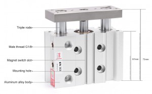 SNS MGP Series triple rod pneumatic compact guide air cylinder with magnet