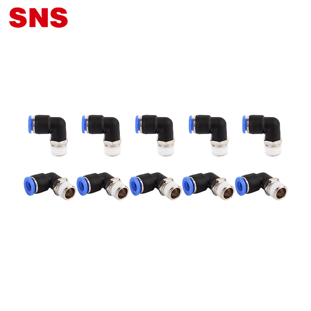 SNS SPL-G Series pneumatic one touch L type 90 degree male elbow G thread air tube plastic quick fitting with seal ring
