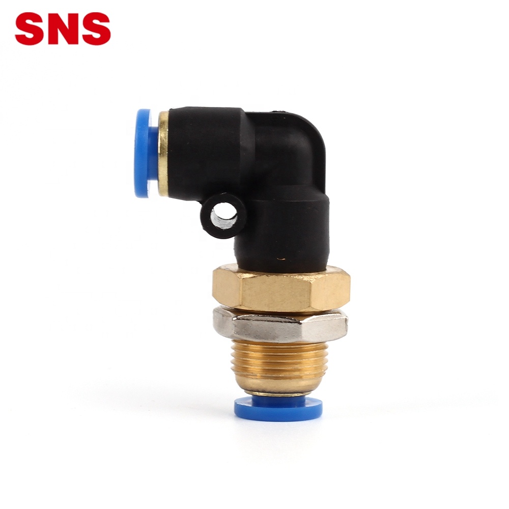 SNS SPLM Series one touch air hose tube connector push to connect brass and plastic pneumatic bulkhead union elbow fitting