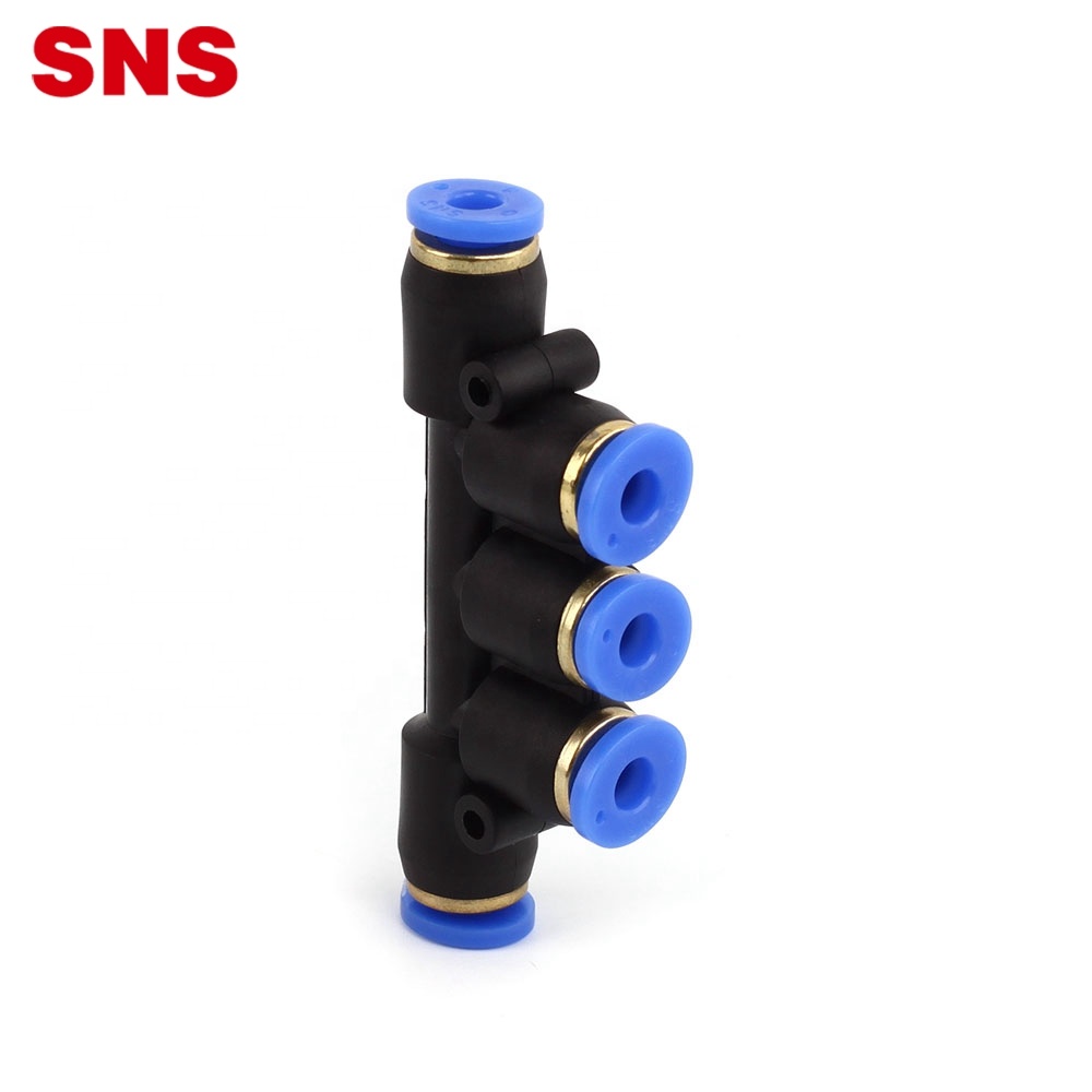 SNS SPW Series Push in Connect Потрійний розгалужувач Пластиковий повітряний шланг Пневматичний пневматичний 5-сторонній з’єднувач з PU трубкою.