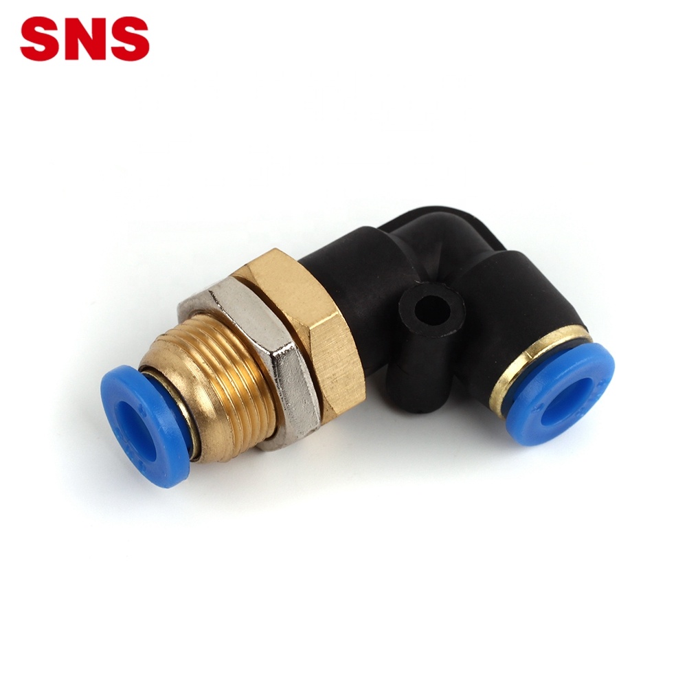 SNS SPLM Series one touch air hose tube connector push to connect brass and plastic pneumatic bulkhead union elbow fitting