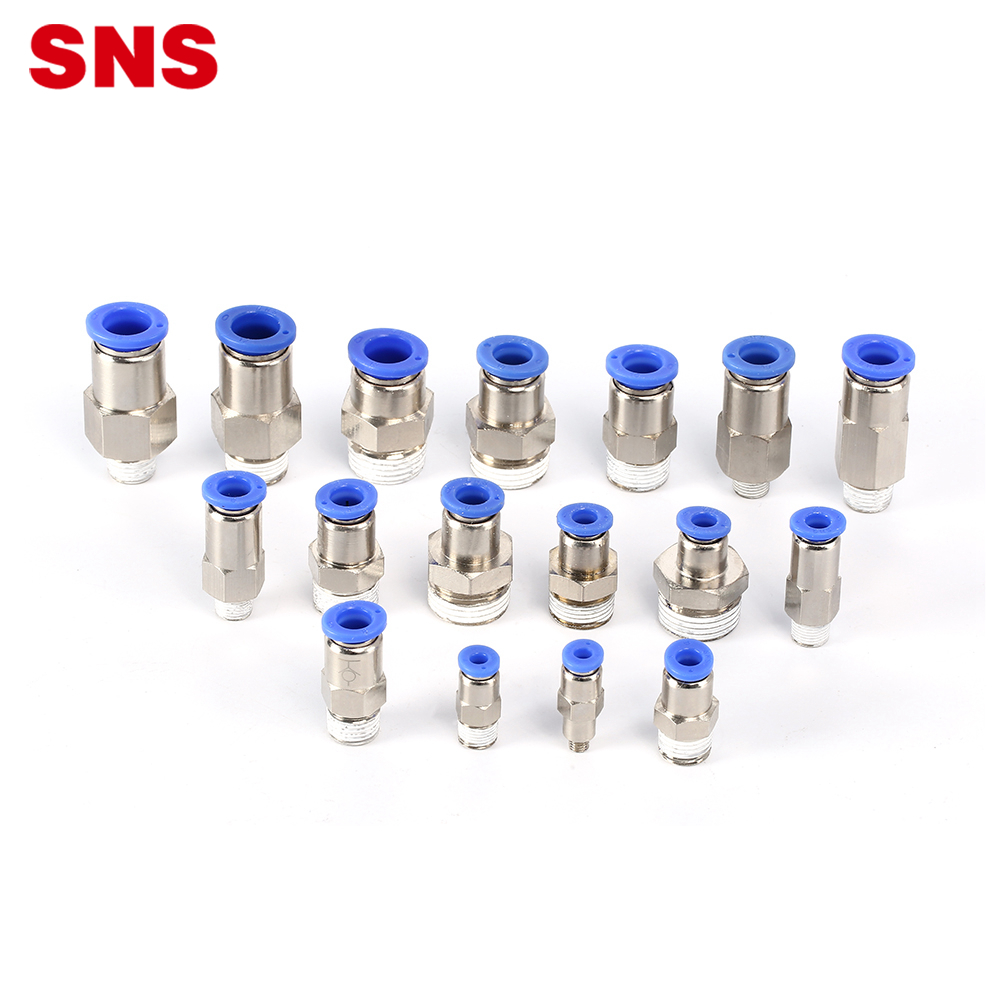 SNS KCC Series brass plated pneumatic straight male threaded one-touch air stop fitting