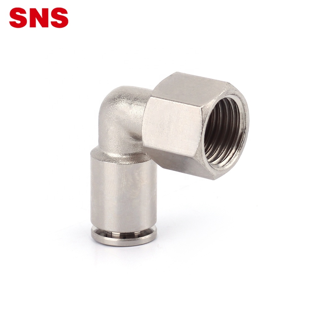 SNS JPLF Serie L type 90 graden vrouwelijke G/NPT draad elleboog luchtslang snelkoppeling vernikkeld messing metalen pneumatische fitting