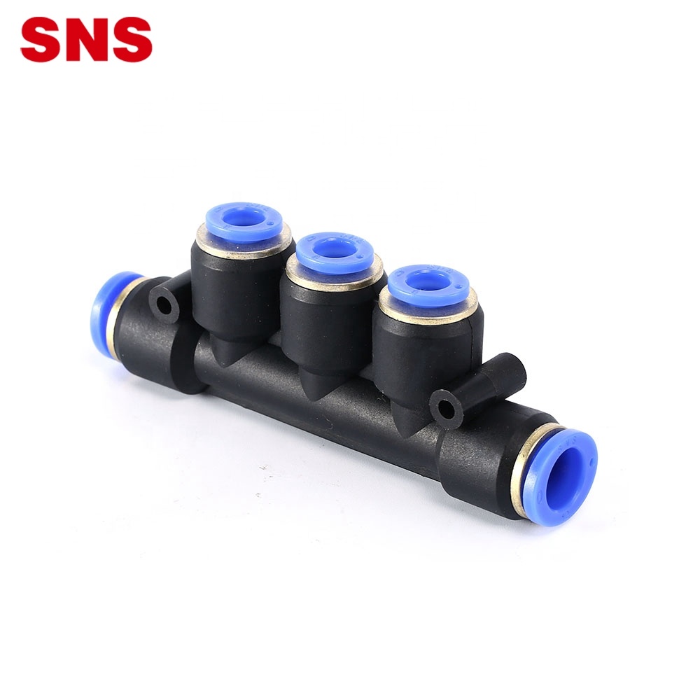 SNS SPWG Series reducer triple branch union plastic air fitting pneumatic 5 way reducing connector for pu hose tube