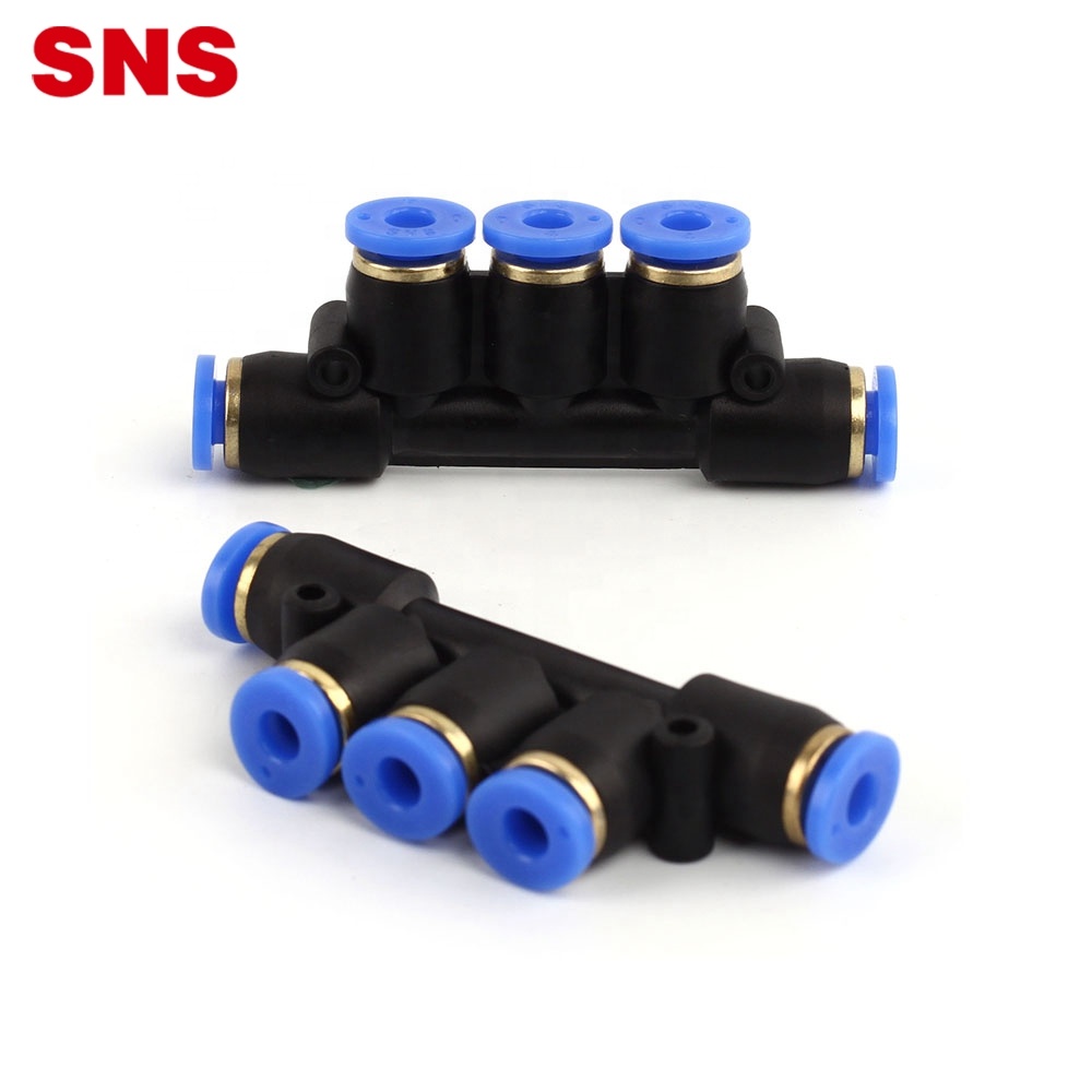 SNS SPW Series push in connect trostruki spoj plastično crijevo za zrak pu cijev konektor kolektor pneumatski 5-smjerni priključak