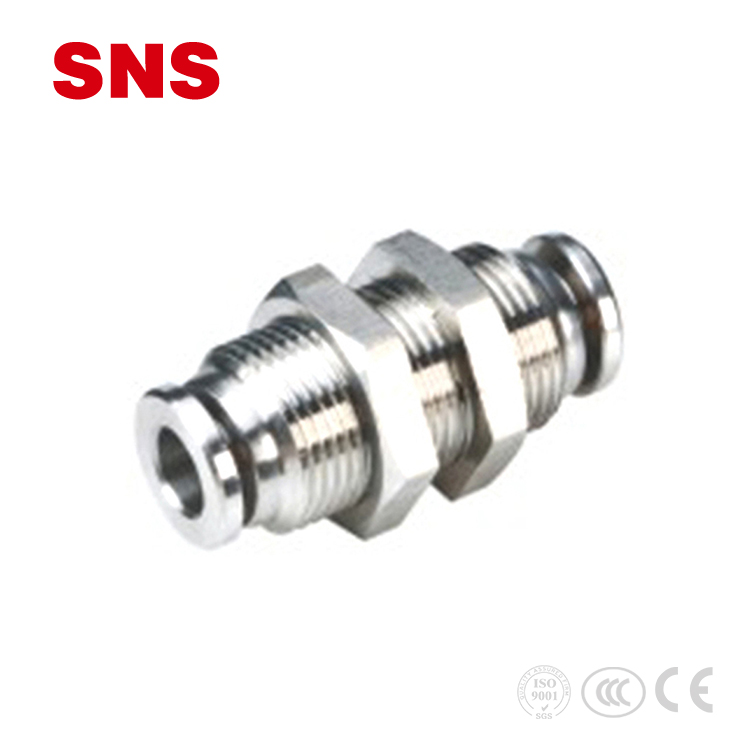 SNS BKC-PM conector de união de antepara pneumática de aço inoxidável encaixe de tubulação de aço inoxidável