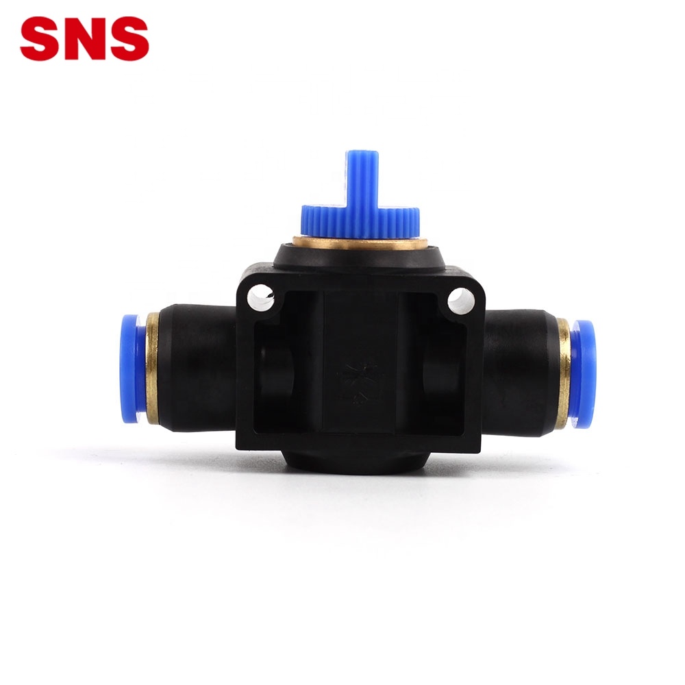 SNS HVFF Series air flow control switch unyon nga tul-id nga PU tube connector nga plastik nga pagduso sa haom nga pneumatic hand valve
