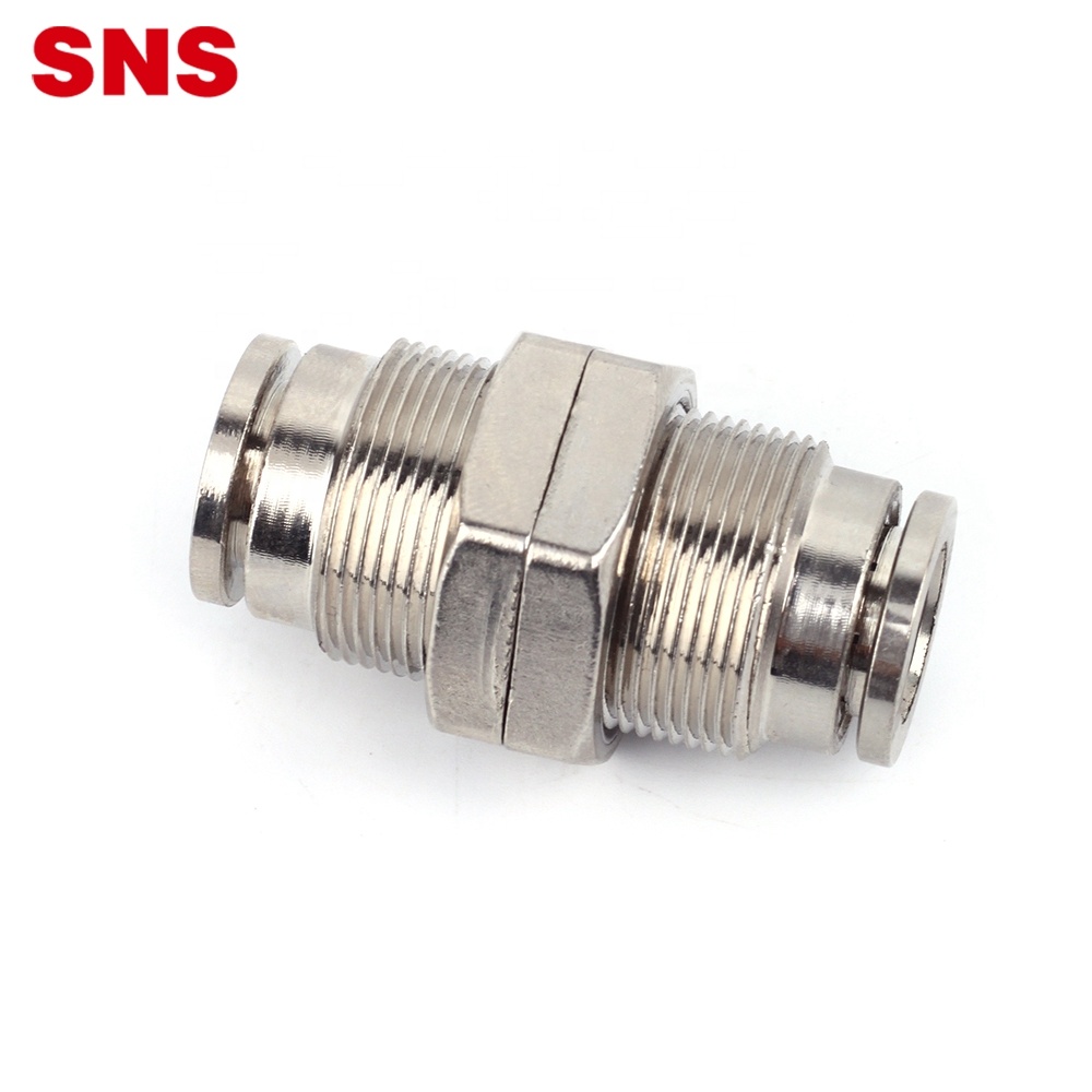 SNS JPM Series push-to-connect luchtslang buis snelferbining uny rjochte nikkel-plated messing pneumatyske bulkhead fitting