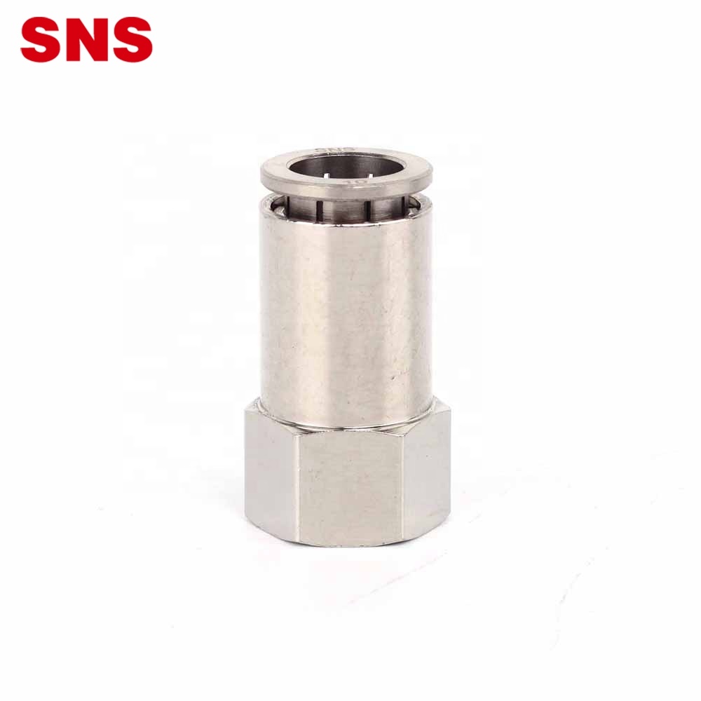 SNS JPCF Serie One Touch weiblech Fuedem riichtaus Loftschlauch Tube Connector vernickelt ganz Messing pneumatesch Schnellfitting