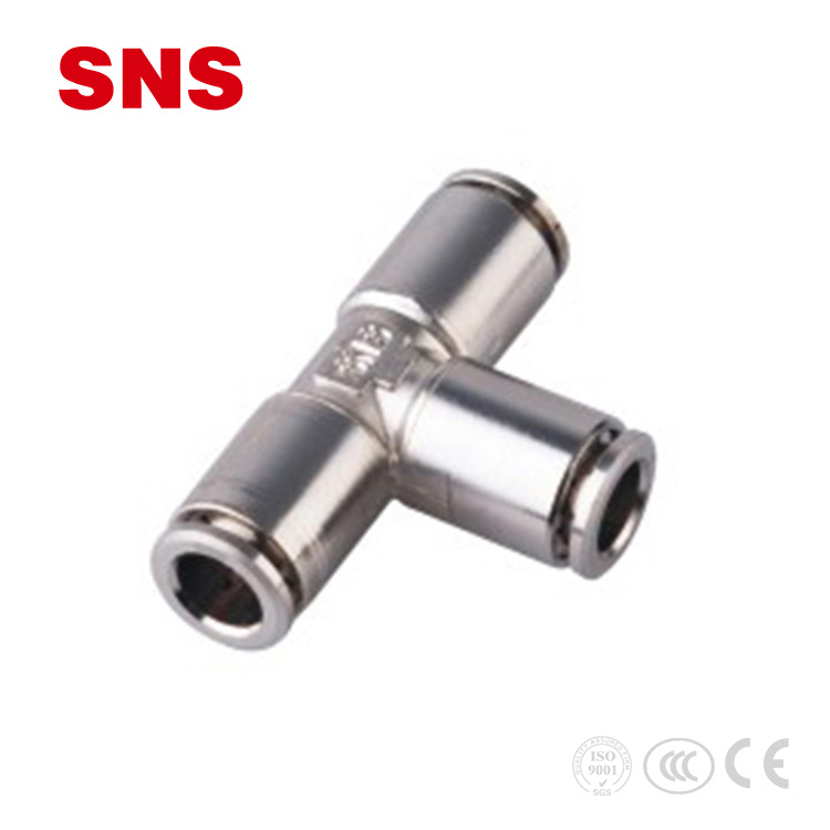 SNS JPEN tee joint reducer pipe tube fitting, metal pneumatic push in fitting, T type nga brass pneumatic fitting