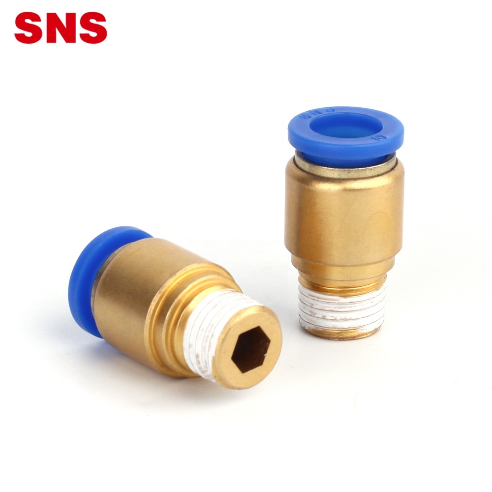 SNS SPOC Series pneumatic one touch push to connect brass quick fitting air hose tube connector round male straight fitting