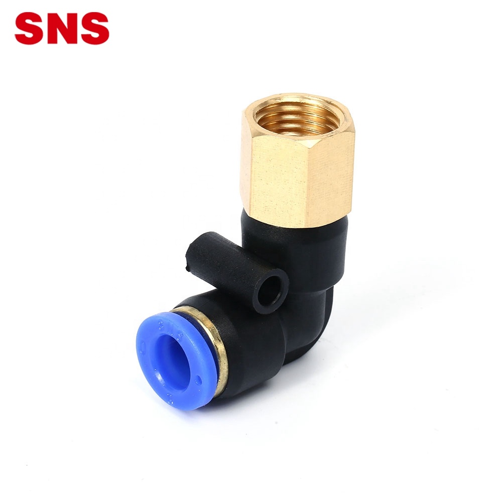 Serie SNS SPLF, empuje neumático de un toque para conectar tipo L, codo de rosca hembra de 90 grados, manguera de aire de plástico, ajuste rápido
