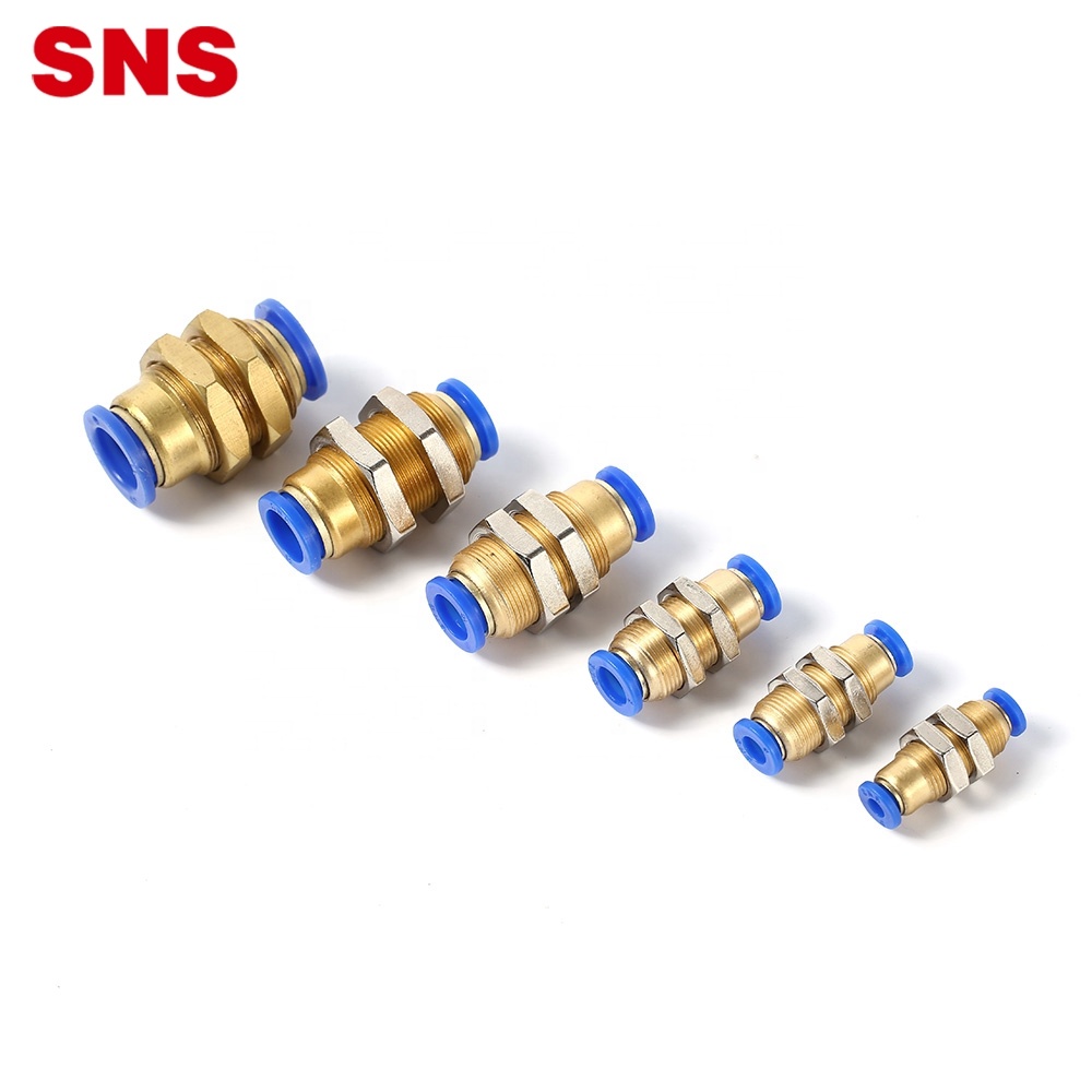 SNS SPM Series pneumatic one touch air hose tube connector push to connect straight brass bulkhead union quick fitting