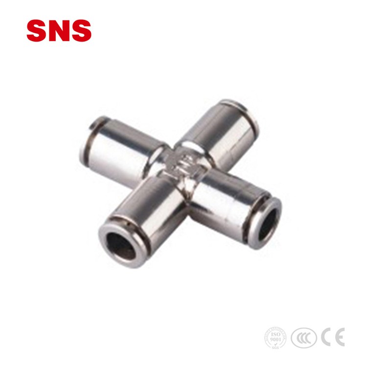 SNS JPXL Series kuningan push-in fitting pneumatik 4 way union cross type pipa fitting