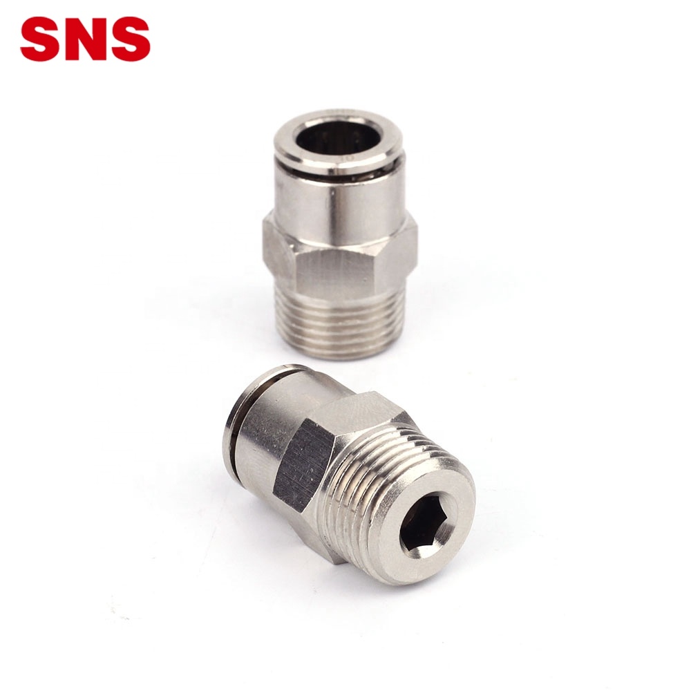 SNS JPC Seri yon sèl manyen gason dwat lè kawotchou tiyo konektè nikèl-blende antye an kwiv pneumatik rapid Fitting