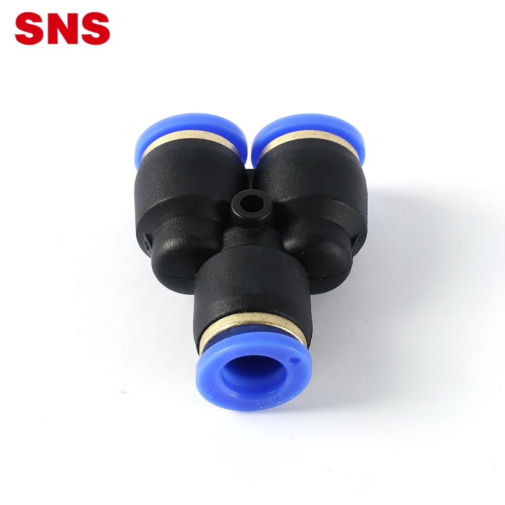 SNS SPY Serio unu tuŝo 3 vojo unio aero hoso tubo konektilo plasto Y tipo pneŭmatiko rapida alĝustigo