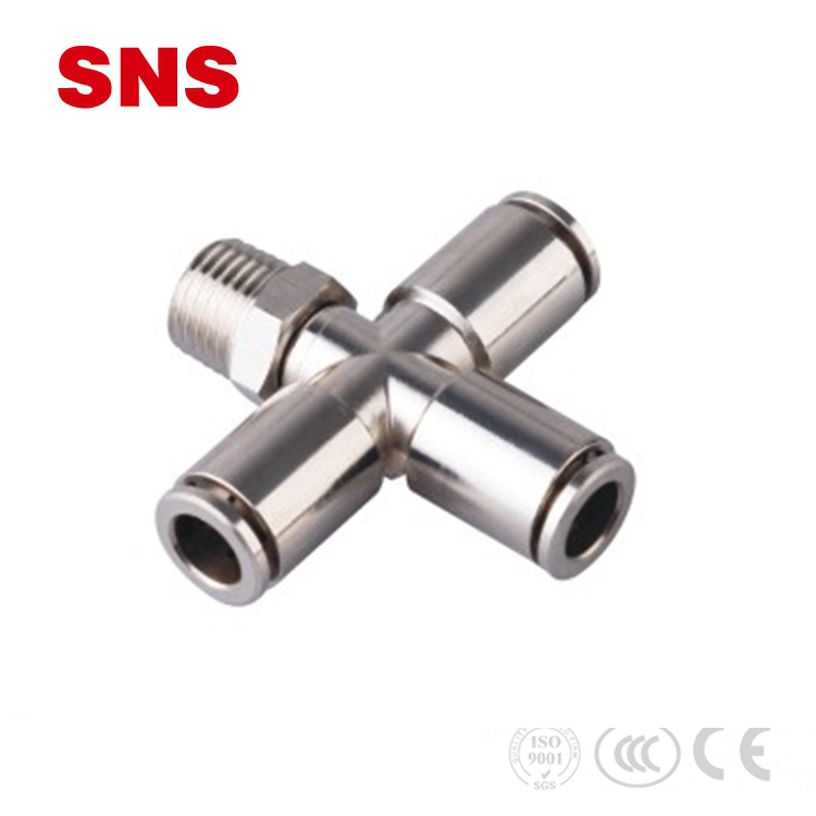 SNS JPXC serie groothandel metalen pneumatische mannelijke schroefdraad messing kruiskoppeling;