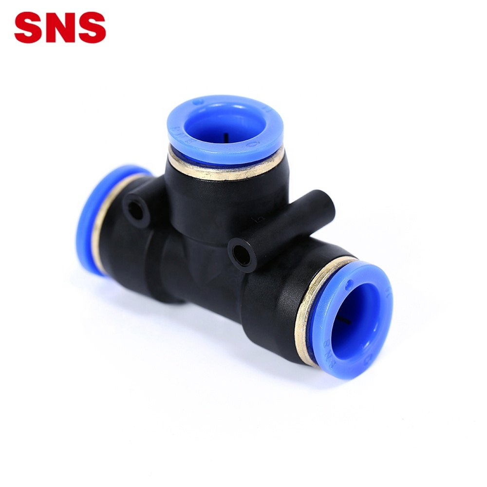 SNS SPE Series pneumatski potiskivač za spajanje 3-smjerni jednaki spoj T-priključak za plastičnu cijev za brzo ugradnju konektor za zračnu cijev