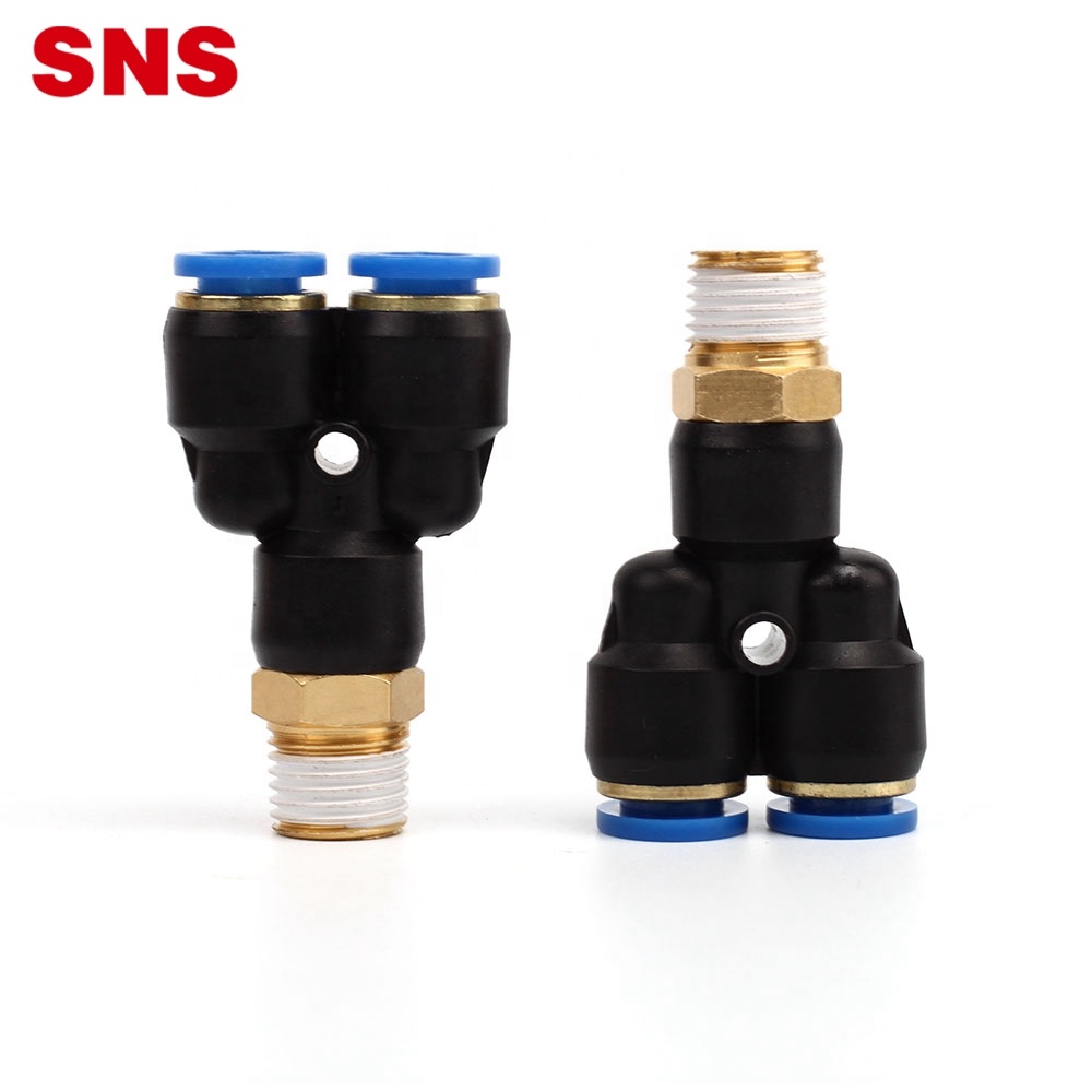 SNS SPX série one touch 3 voies type Y té filetage mâle tuyau d'air connecteur de tube en plastique pneumatique raccord rapide