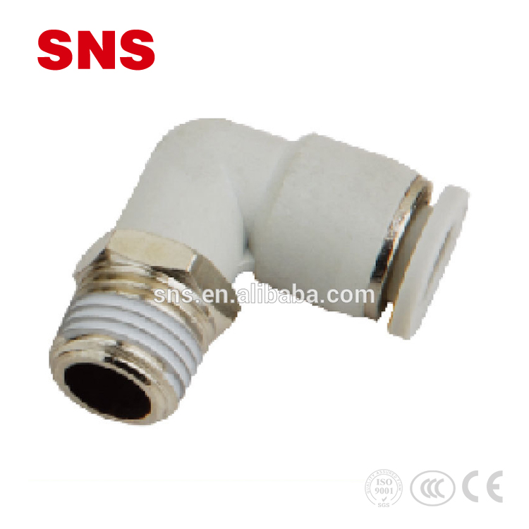 SNS BPL akatevedzana pneumatic murume akarukwa gokora 90 dhigirii hose connector epurasitiki pombi fittings.