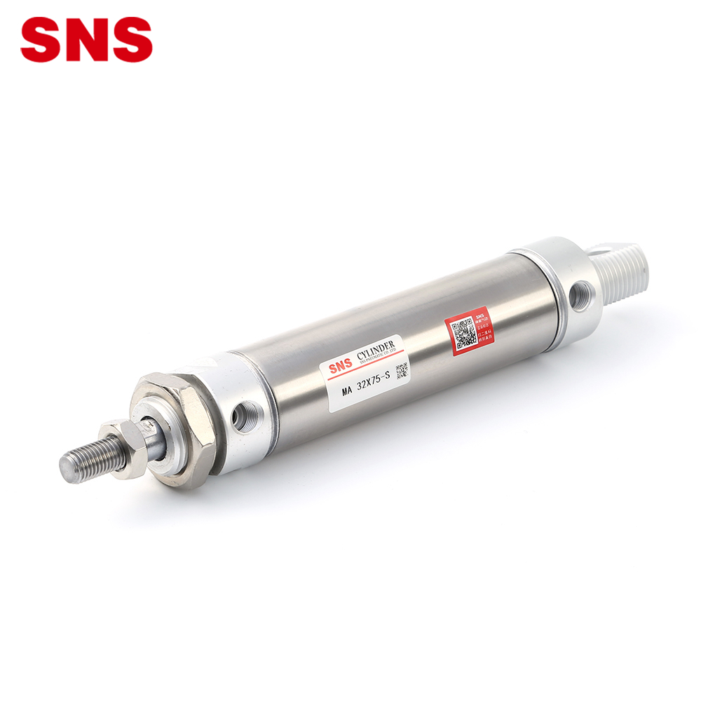 SNS MA Series okpukpu abụọ / otu na-eme igwe anaghị agba nchara mini pneumatic ikuku cylinder nwere ọdụ ụgbọ mmiri PT / NPT