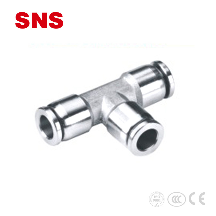 SNS BKC-PE-serien i rustfritt stål reduserende T-luftfittings union t type pneumatisk fitting
