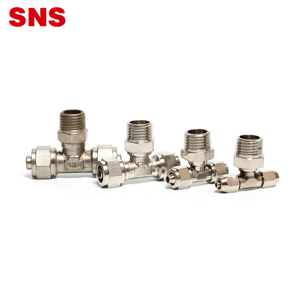 SNS KLB seri kualitas dhuwur telung joint t jinis tabung fitting pneumatic kuningan pipa fitting