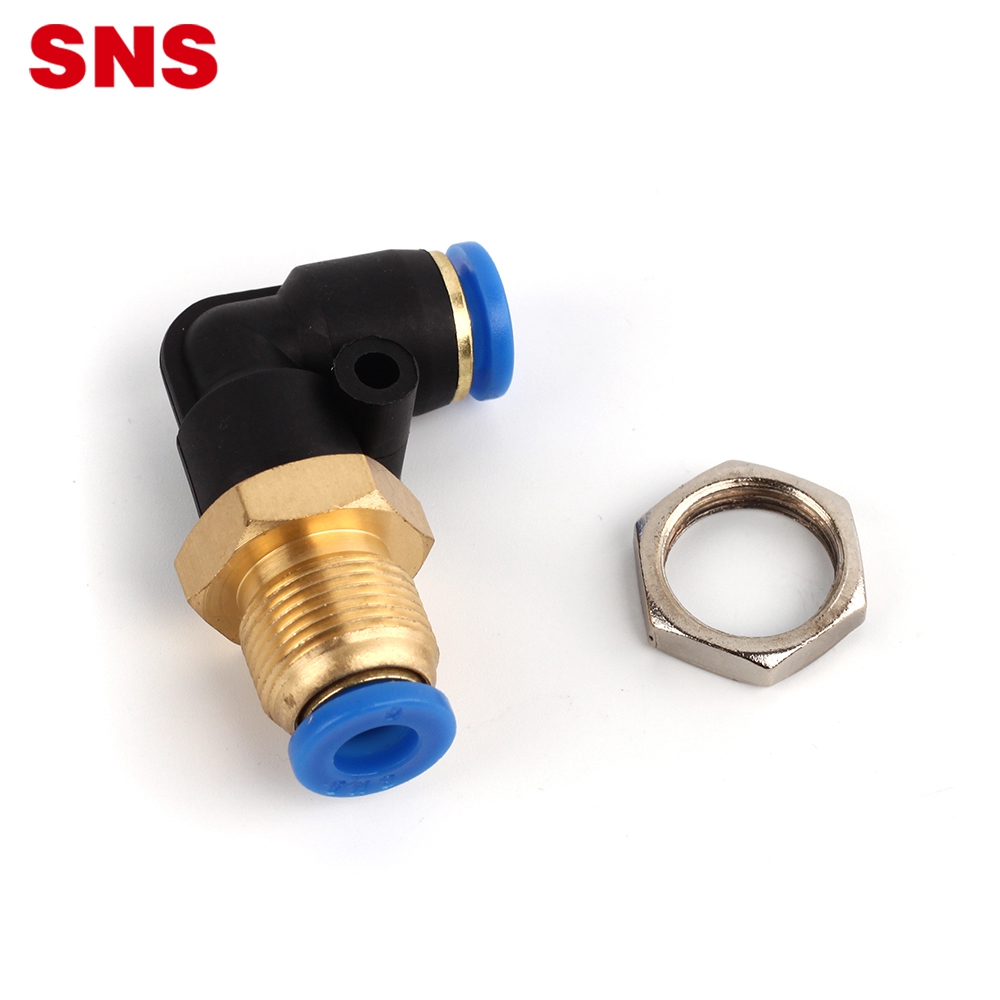 SNS SPLM Series one touch air hose tube connector push to connect brass and plastic pneumatic bulkhead union elbow fitting