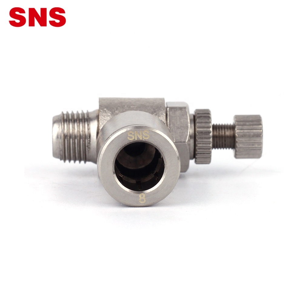 SNS JJSC Series one touch L type 90 degree elbow nickel-plated brass air flow speed control fitting pneumatic throttle valve