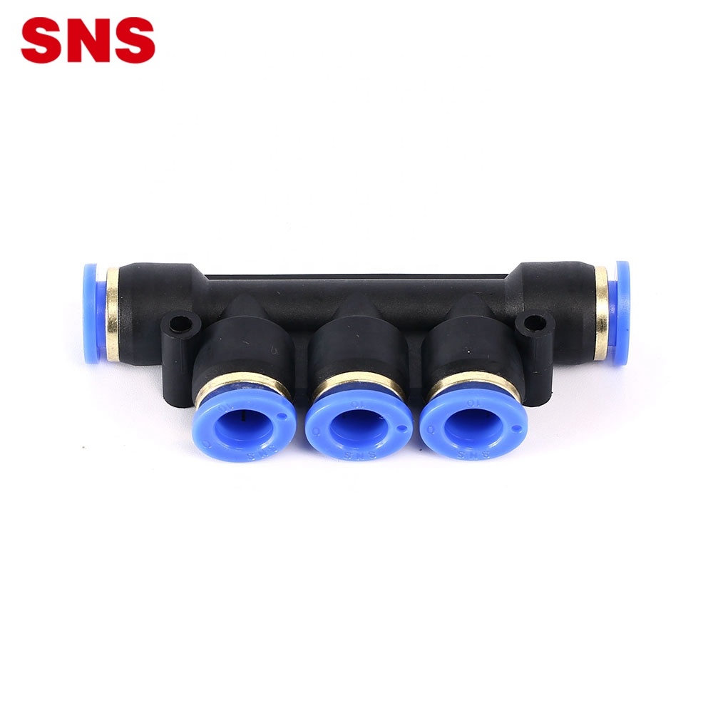 SNS SPW Series təkan birləşdirən üçlü budaqlı plastik hava şlanqı pu boru birləşdiricisi manifold birləşməsi pnevmatik 5 yollu fitinq