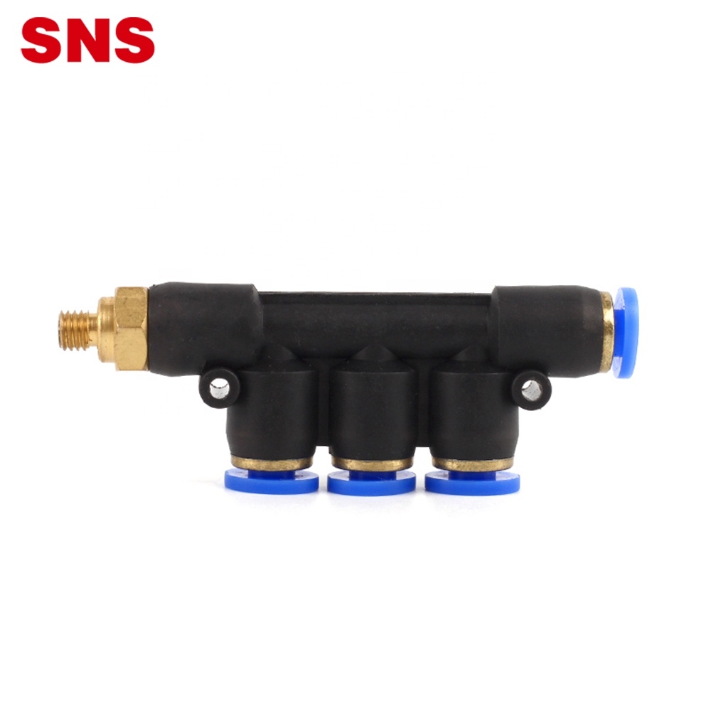 SNS SPWB Series pneumatic one touch male thread triple branch reduce connector 5 way plastic air fitting for PU hose tube